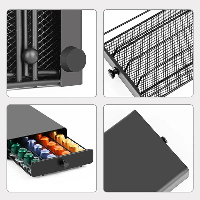 40-Capsule Nespresso Pod Drawer Organiser – Metal Coffee Capsule Rack, Black