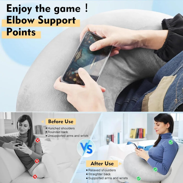 U‑Shape Reading & Gaming Cushion — Crochet Tatting Arm Support for TV, Desk & Travel