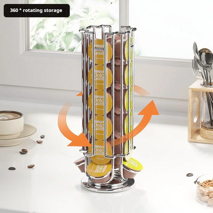 Rotating 24-Capsule Coffee Pod Rack with Anti-Slip Base — Dolce Gusto Compatible