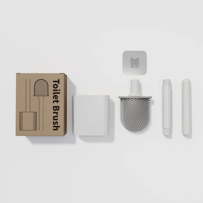 Mini Silicone Toilet Brush with Anti‑Drip Base — Flexible Soft Bristles, Quick‑Dry Holder