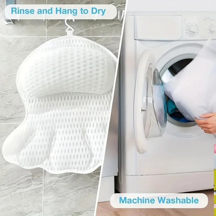 Luxury Bath Pillow with 3D Air Mesh & Secure Suction — Neck and Back Support, Machine Washable
