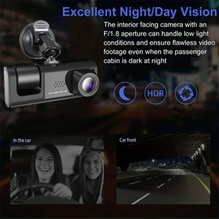 Dash Cam with IR Night Vision, 2" IPS Screen, 1080P Full HD, Loop Recording — 2/3 Camera DVR
