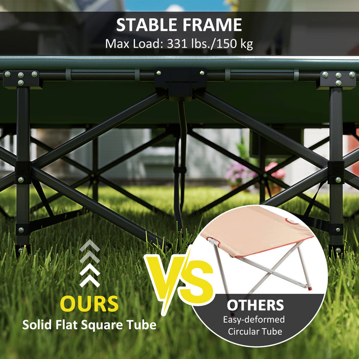 Outsunny Folding Camping Bed for Adults with Cushion, Heavy Duty Portable Travel Camping Cot with Headrest, Side Pocket and Non-Slip Foot Pads for Outdoor Beach Travel Office, Grey