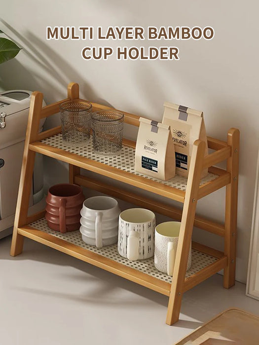 2-Tier Bamboo Spice Rack - Foldable Kitchen Counter & Cupboard Organiser