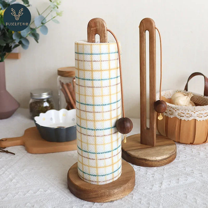 Solid Wood Paper Towel & Wrap Holder — Cat Paw / Four‑Leaf Clover / Cat