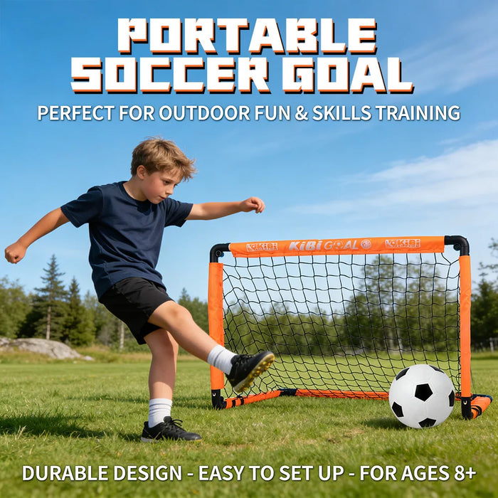Kids Foldable Portable Football Goal with Ball & Pump — Outdoor Practice and Play