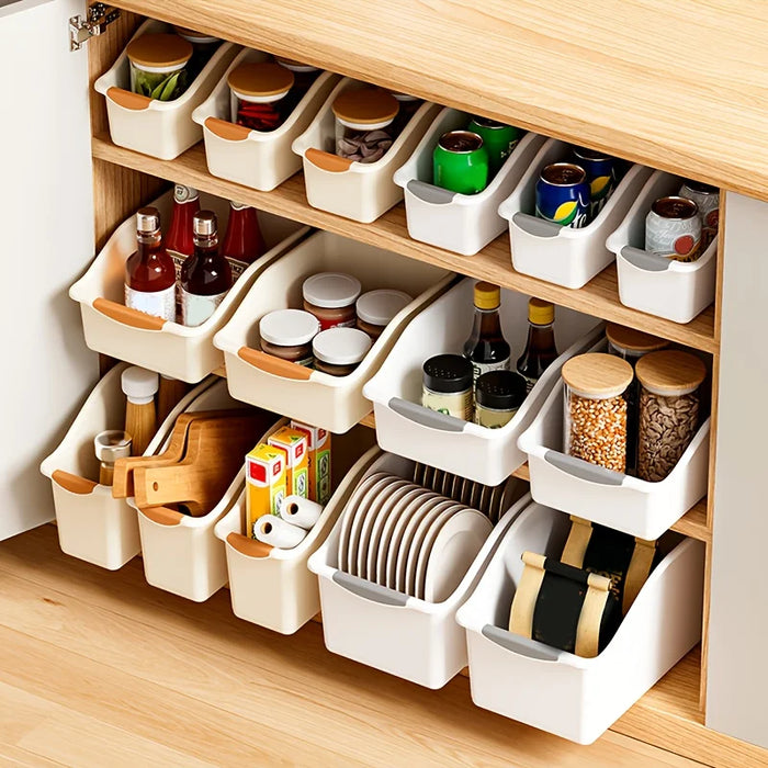 Multi‑Functional Stackable Storage Boxes — Curved Space‑Saving Plastic Organisers (1 or 3, Orange/White)
