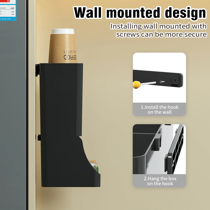 Wall-mounted Coffee Bar Organiser — Cup & Condiment Storage, White or Black