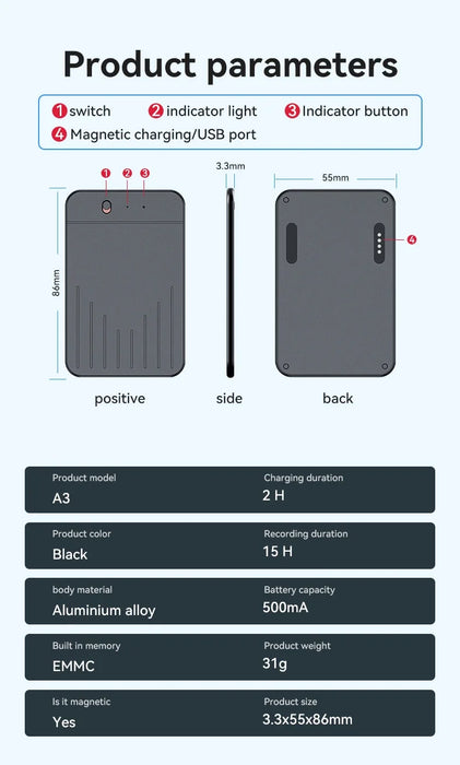 AI Voice Recorder with ChatGPT‑4 — 8–128GB, Call Recording, Transcription & Summaries
