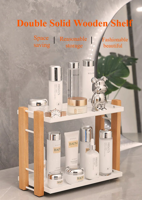 Wooden Countertop Organiser – Cosmetic & Coffee Station Shelf for Vanity