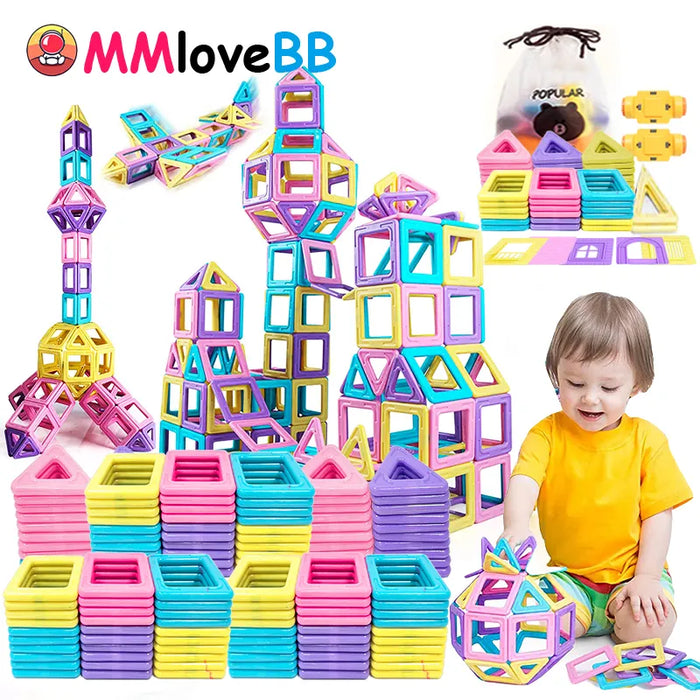 Magnetic Building Blocks Construction Set - Mini Size Magnetic Building Blocks for Children, Fun Magnets Toys - Perfect for Girls and Kids' Creative Play - Kid Boy Girl Toys Age 3-4