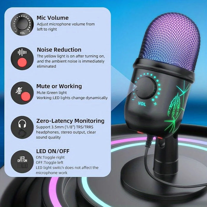 USB Condenser Microphone V5 for Streaming, Karaoke & Gaming – Noise‑Cancelling Tabletop with Phone Stand