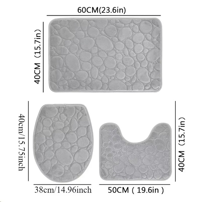 3-piece Microfibre Bath Mat Set — Absorbent, Non-slip, Stone Pattern