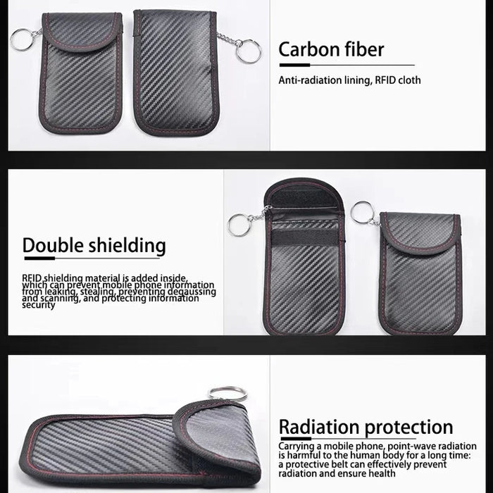 Car Key Signal Blocking Pouch Carbon Fibre RFID Faraday Case — Black