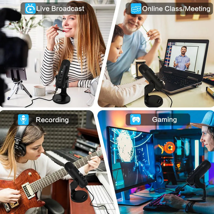 PC Mac Gaming USB Microphone - Condenser Mic with Phone Adapter, Headphone Output for Recording & Streaming - Ideal for Podcasting and Computer Use