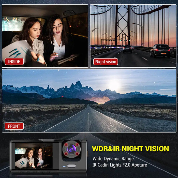 Dash Cam with IR Night Vision, 2" IPS Screen, 1080P Full HD, Loop Recording — 2/3 Camera DVR