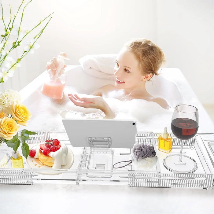 Expandable Clear Bath Shelf Over-Tub — Polycarbonate Bath Tray