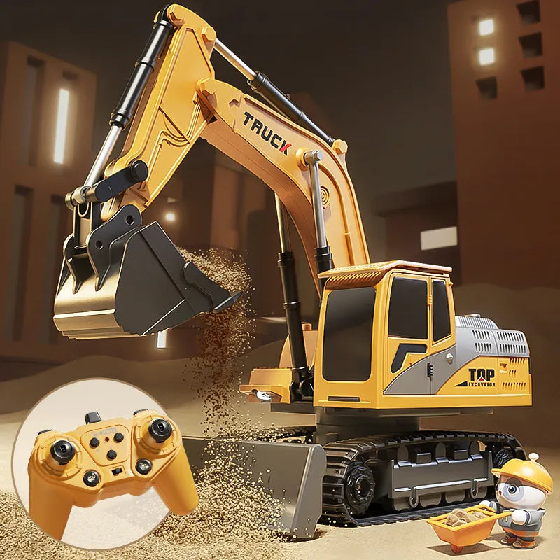 Alloy Toy Brand Remote Control Excavator - With Lights and Sound Effects, Electric Automobile Engineering Vehicle - Perfect Gift for Children Who Love Construction Play