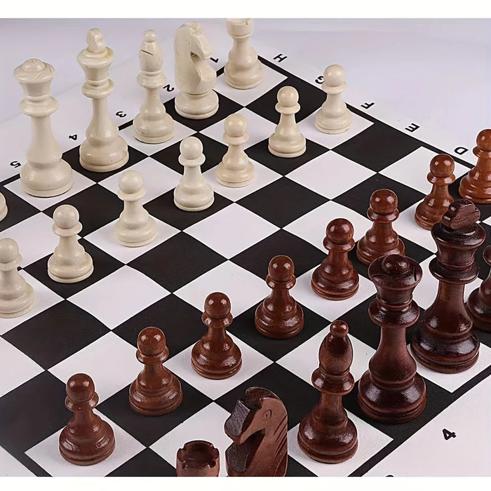 Wooden 32-Piece Chess Set — King 110mm with Leather Board, Gift for Teens & Adults
