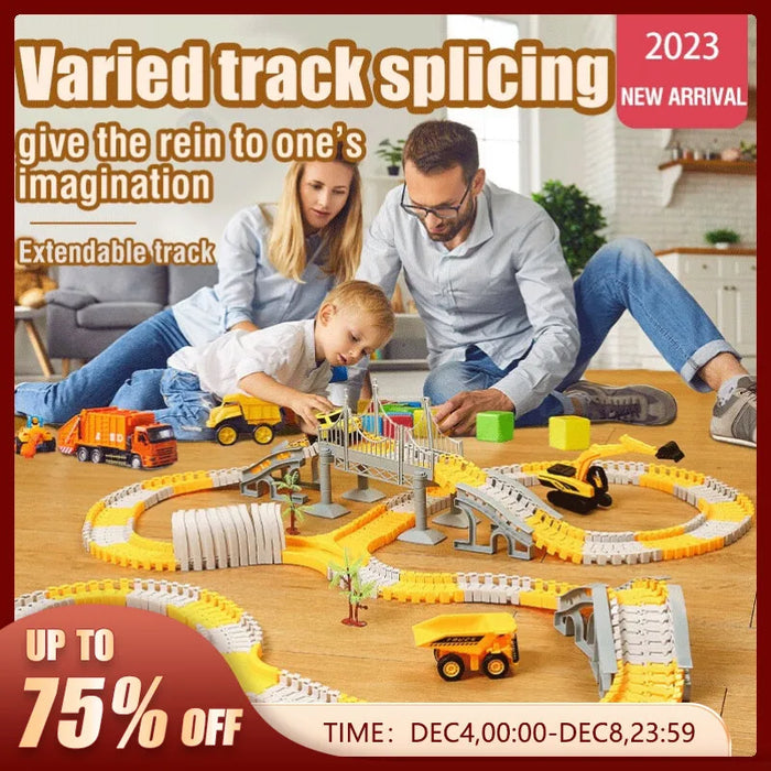 Track Toy Car Set for Kids - Electric Engineering Mini Car Puzzle Toy with Train Tracks - Ideal Birthday Gift for Boys and Children Who Love Toy Cars and Trains