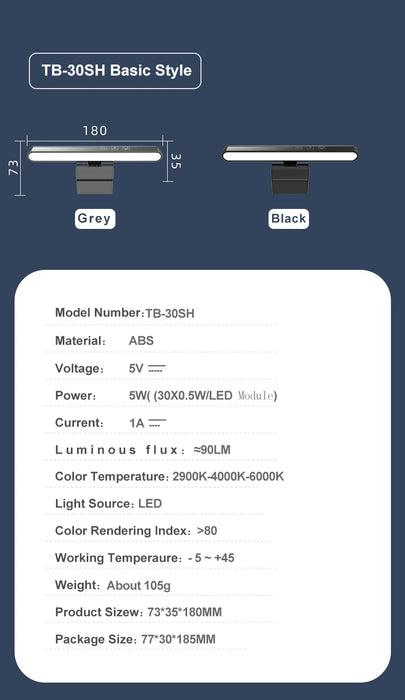 LED Monitor Light Bar — Dimmable 3‑Colour Reading Lamp