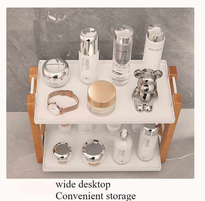 Wooden Countertop Organiser – Cosmetic & Coffee Station Shelf for Vanity