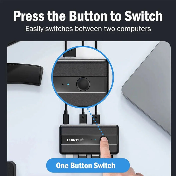 USB 3.0 KVM Switcher — 2 PC Inputs, 4 USB Outputs for Printers & Peripherals