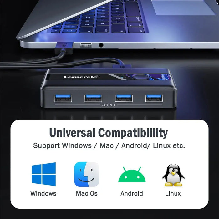 USB 3.0 KVM Switcher — 2 PC Inputs, 4 USB Outputs for Printers & Peripherals