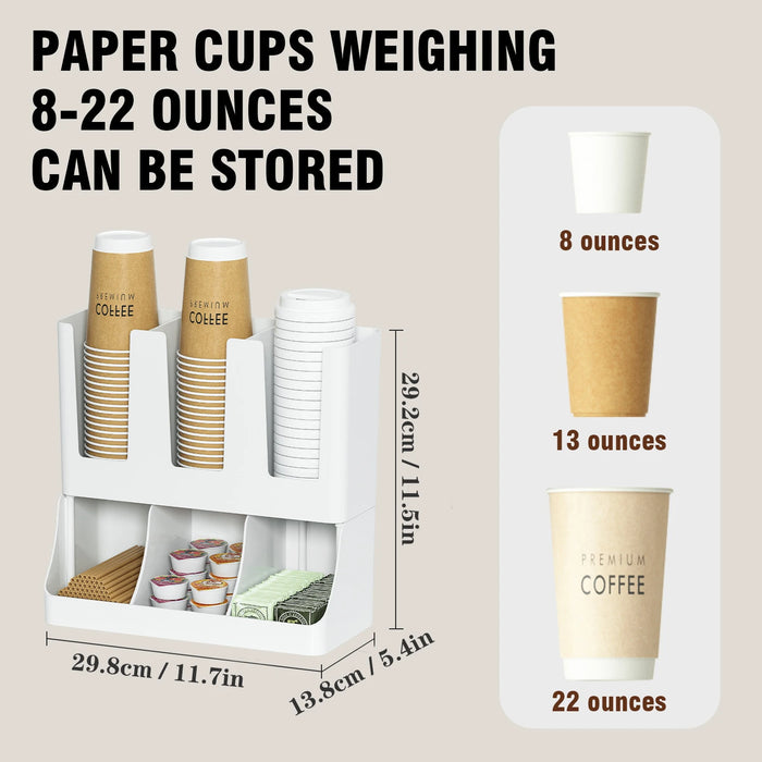 Wall-mounted Coffee Bar Organiser — Cup & Condiment Storage, White or Black