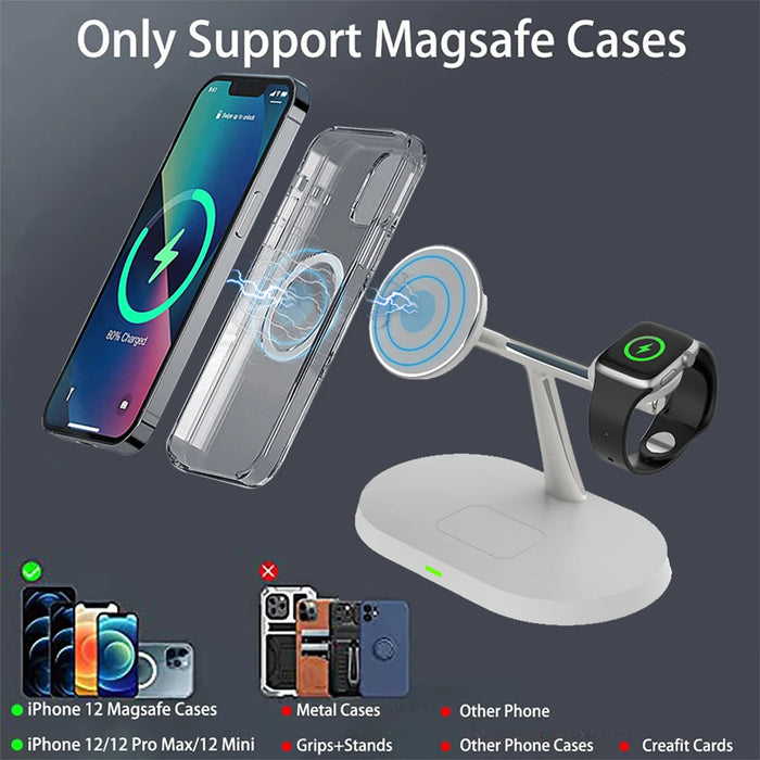 30W 3-in-1 Magnetic Wireless Charger Stand — Fast Charge for iPhone 12–17, Apple Watch (Series 2–8 & SE) & AirPods