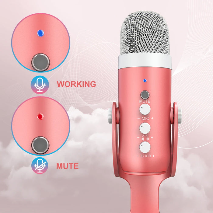 USB Condenser Microphone — Pink Studio Mic for PC, Mac, Phone, Streaming & Podcasting