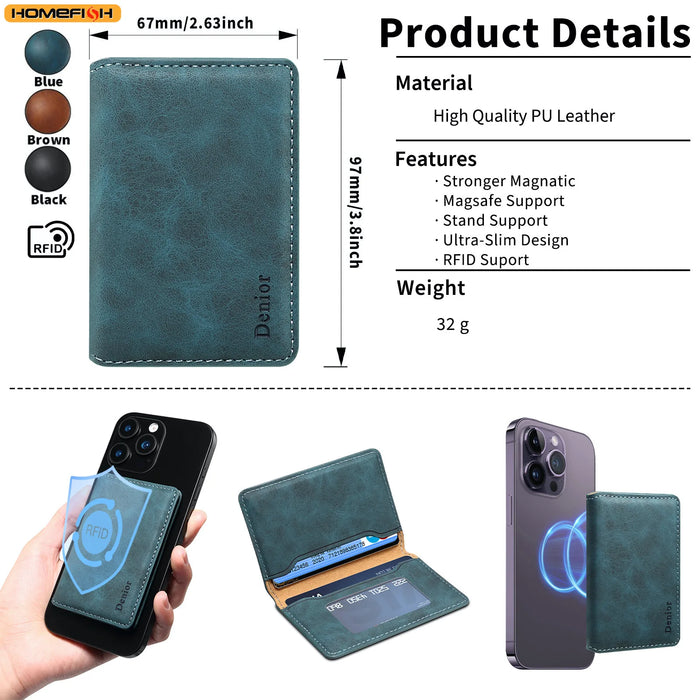 Magnetic Leather Card Holder — MagSafe Compatible No‑zip Card Bag