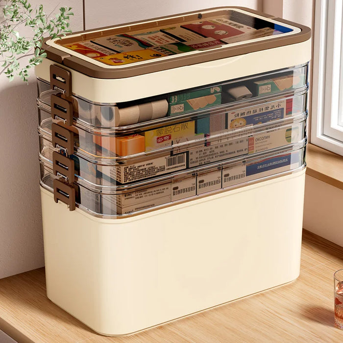 White Portable Medicine Storage Box — Heavy-Duty Plastic Organiser with Drawers & Doors (4/5/6 Floors)