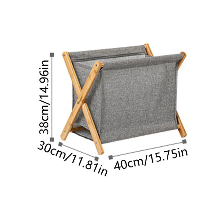 Foldable Laundry Basket with Bamboo Frame — Cotton‑Linen Hamper 40×30×38cm