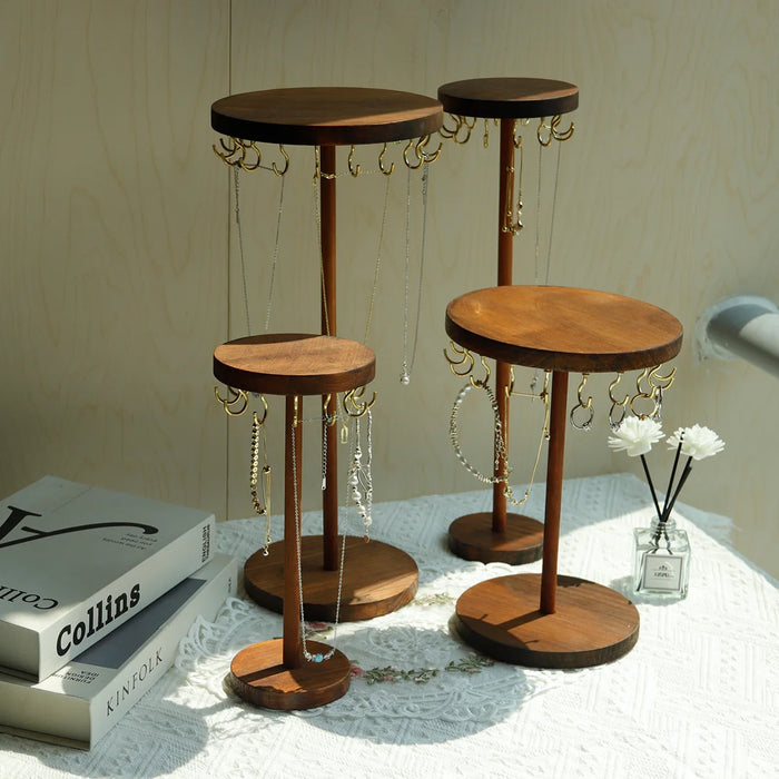 Walnut Wood Jewellery Display Stand – Desktop Necklace, Earring & Bracelet Rack