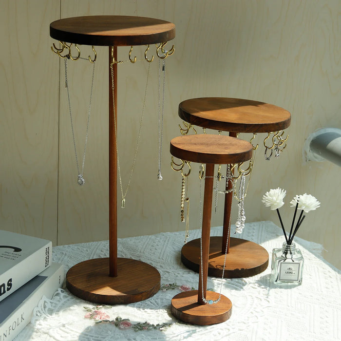 Walnut Wood Jewellery Display Stand – Desktop Necklace, Earring & Bracelet Rack