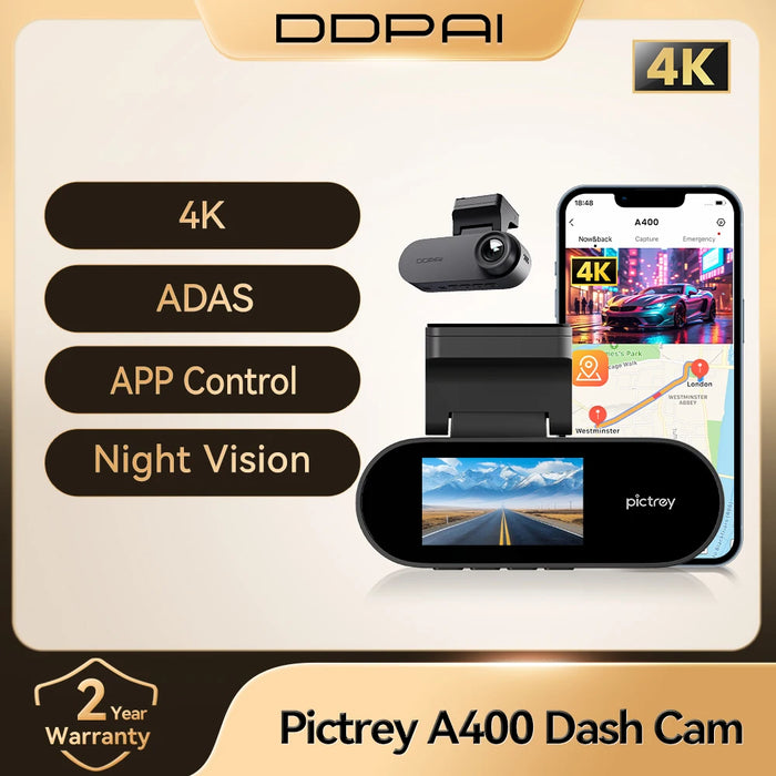 A400 4K Dash Cam — ADAS, Wi‑Fi, 1.9″ IPS Screen & Night Vision