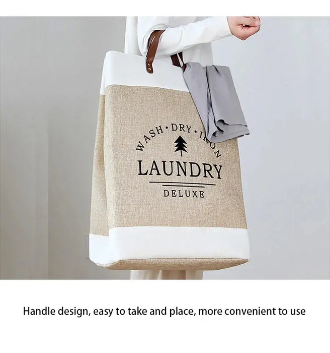 Large Cotton Folding Laundry Basket – Fabric Storage Bin (Off-White)