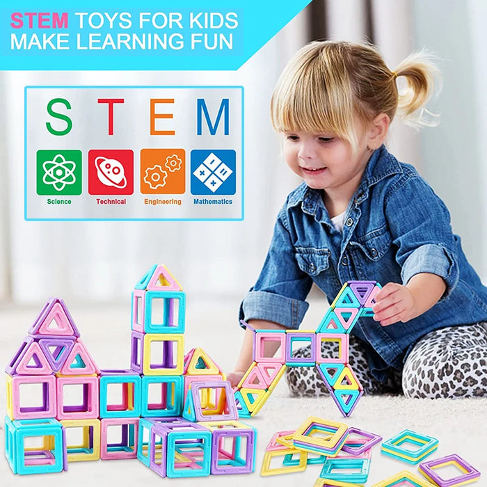 Magnetic Building Blocks Construction Set - Mini Size Magnetic Building Blocks for Children, Fun Magnets Toys - Perfect for Girls and Kids' Creative Play - Kid Boy Girl Toys Age 3-4