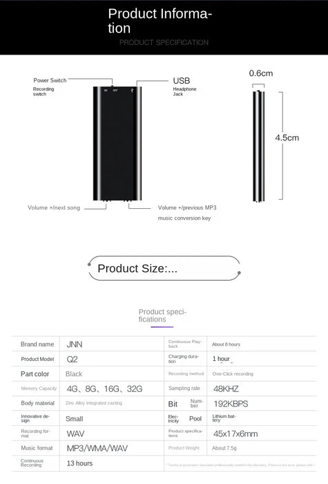 Ultra-thin Mini Voice Recorder — 32GB, Voice-Activated USB MP3 Player