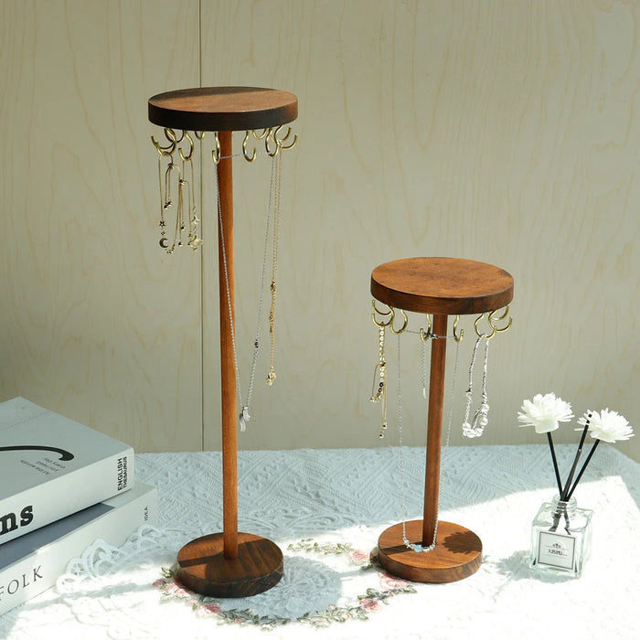 Walnut Wood Jewellery Display Stand – Desktop Necklace, Earring & Bracelet Rack