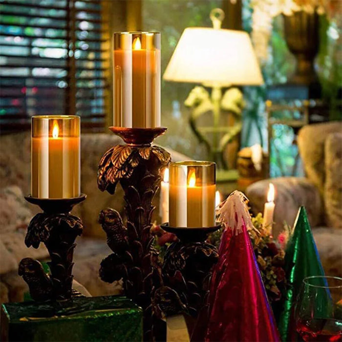 Set of 3 LED Glass Flameless Candles with Remote & Timer — 3 Sizes, 3 Colours