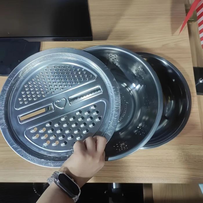 3-Piece Stainless Steel Mixing Bowl Set — Grater, Strainer & Drain for Food Prep