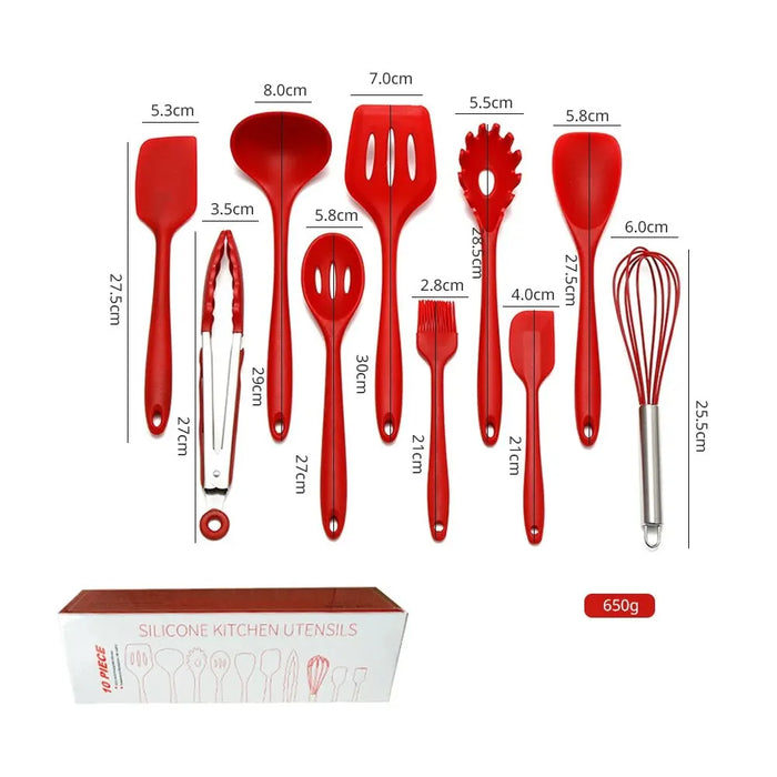 10 Piece Silicone Utensils Cookware Set with Kitchen Cooking and Baking Tools - Ideal for Home Cooks & Baking Enthusiasts