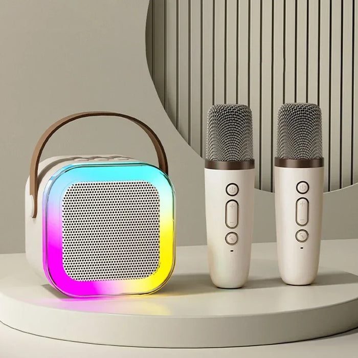 K12 Dual Microphone Model - Bluetooth Karaoke Speaker with RGB Light, Twin 5W Speakers, and Boombox Subwoofer - Perfect for Entertainment, Provides Multiple Input Modes Support