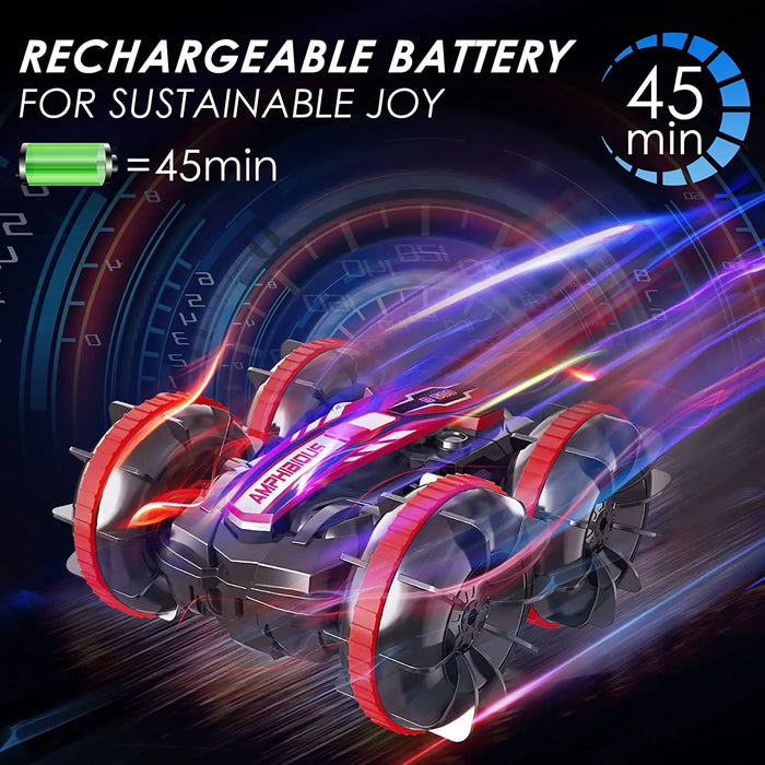 RC Multi Terrain Stunt Car - Amphibious Vehicle with Double-Sided Flip, Drifting & Radio Control Options - AmazeFun Ideal Outdoor Toy for Boys and Perfect Children's Gift