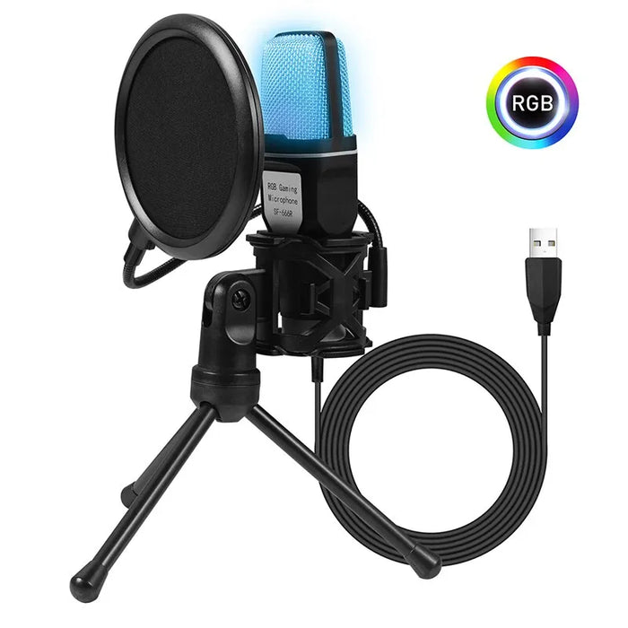 SF666R - USB RGB Condenser Microphone with Wire for Gaming and Podcasting - Perfect for Desktop PC, Laptop, Studio Streaming and Recording Services