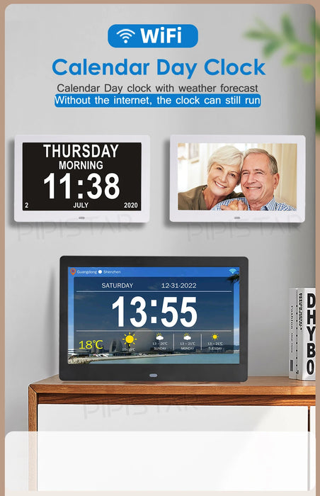 7/10.1-inch Wi‑Fi Calendar Photo Frame — Dementia Clock with Weather & Reminders