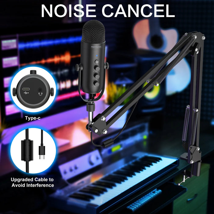 USB Cardioid Condenser Microphone Kit with Boom Arm — Streaming & Podcast Setup