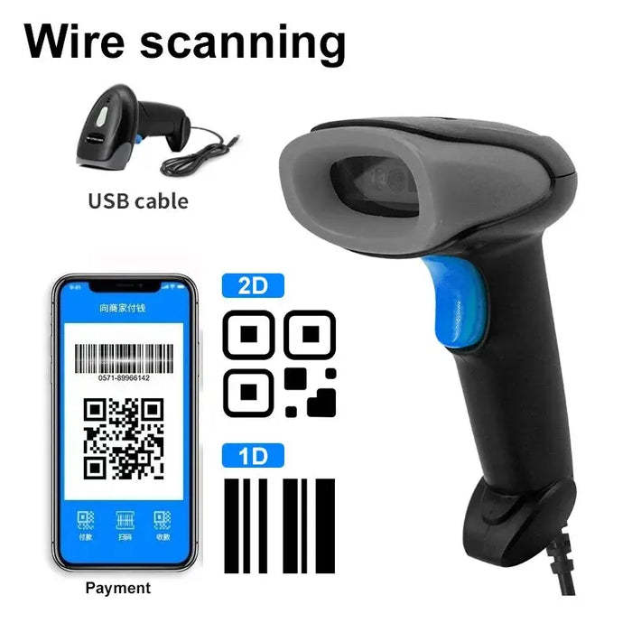 USB Wired 1D/2D Handheld QR & Barcode Scanner — High-Speed